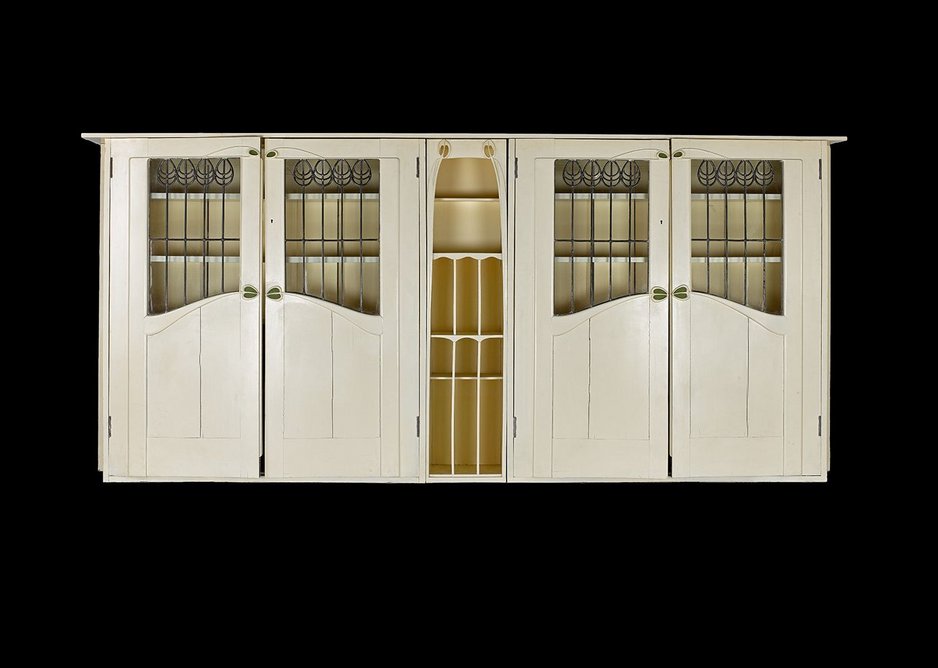 White painted oak bookcase designed by Charles Rennie Mackintosh for Dunglass Castle, Glasgow, 1900.