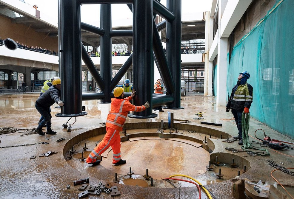 Installation shot of the lift shaft in the new foyer.