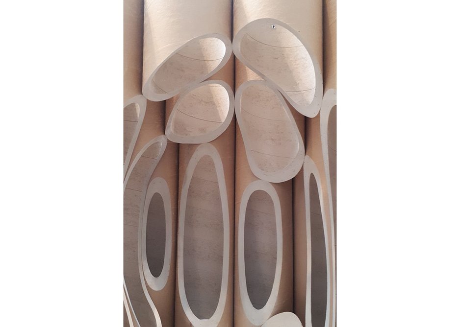 Card tube model of Thomas Heatherwick's Museum of Contemporary Art in Cape Town - carved out of grain silos.