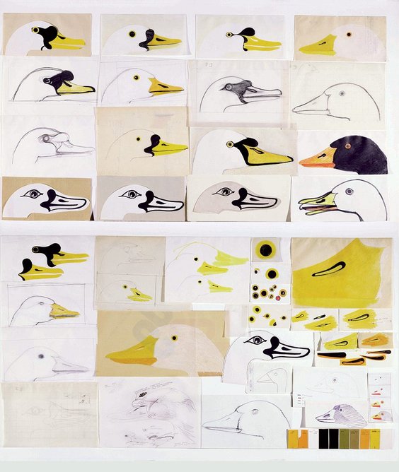 The Nature Series. Preliminary sketches and variations for the goose with Elio Mari.