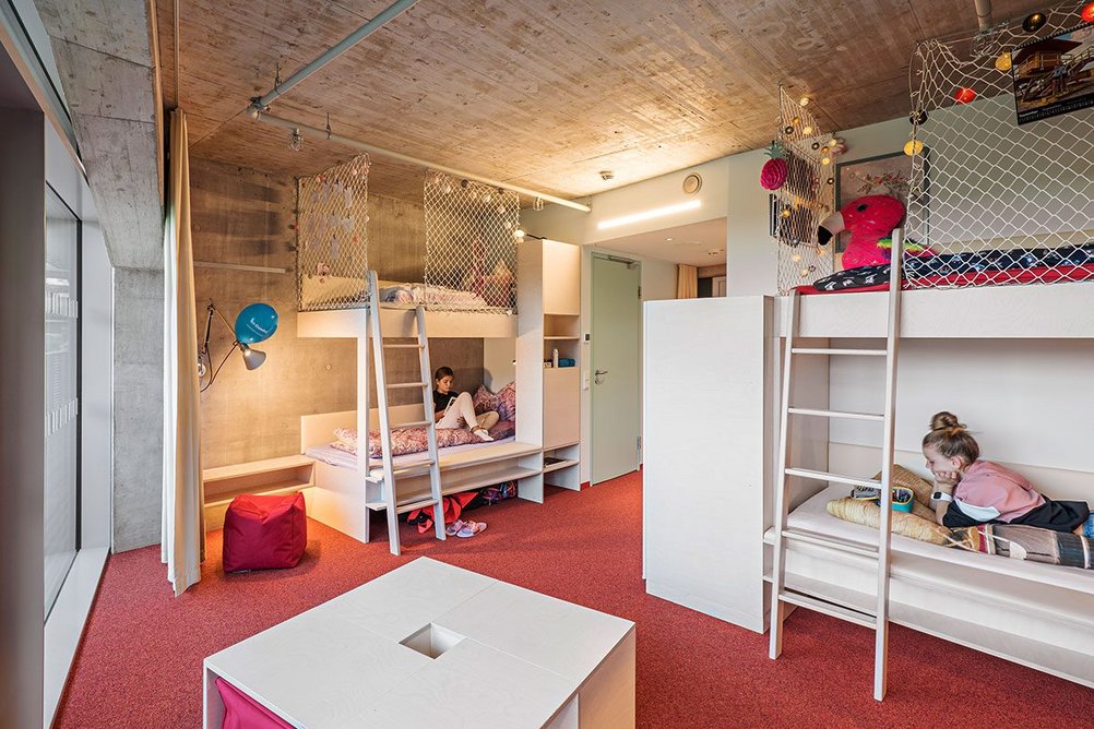 Children sleep in two- to four-bed rooms in the ski secondary school.