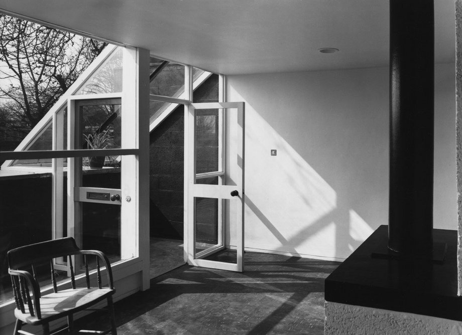 Living/dining room at Vanburgh Park housing in south London, designed by Chamberlin Powell and Bon, 1965