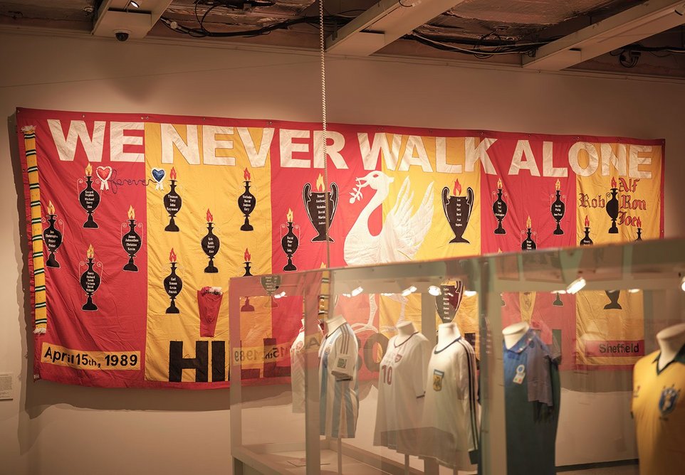Hillsborough memorial banner by Peter Carney and Christine Waygood (2009) from Football: Designing the Beautiful Game at the Design Museum.