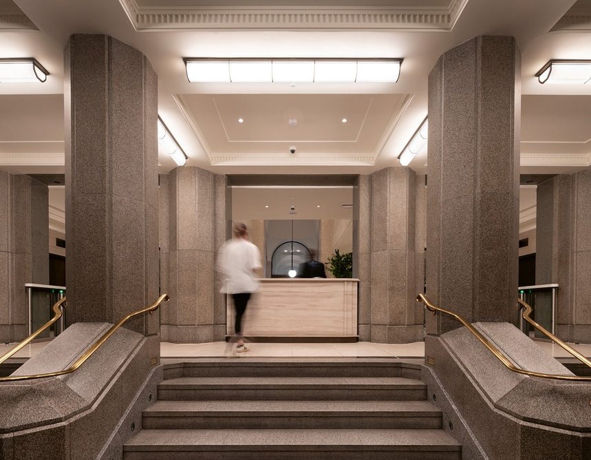 New lozenge-shaped lighting units pep up the formerly drab Embankment-side reception.