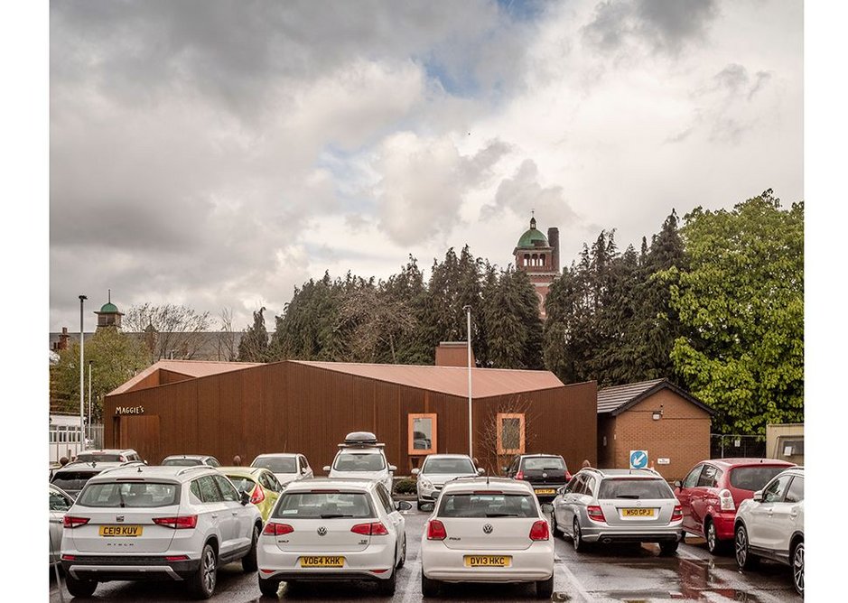 Maggies Cardiff at Velindre Cancer Centre in Whitchurch, designed by Dow Jones, a strong form giving a sense of place to the nowhere land of the car park.