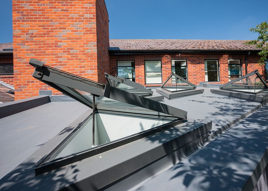 Bespoke triangular rooflights at Beccles Health Centre. LSI Architects.