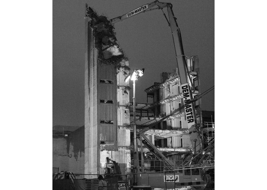 Newbery Tower during demolition.