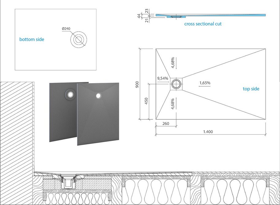 Thanks to its low outer-edge thickness, the Fundo Ligno Plus sits and fits flush in the suspended timber floor.