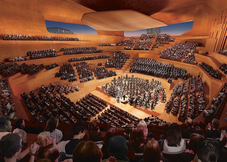 Many possibilities are being explored in the design of the concert hall of the Centre for Music, London.