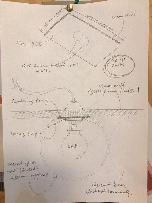 Design drawings for bespoke light collaboration with Rankin McGregor.