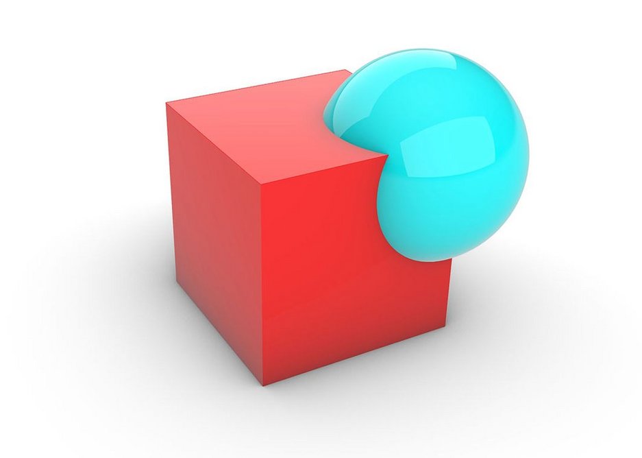 Boolean difference: A 3D object (blue) is used to subtract from the volume of another 3D object.
