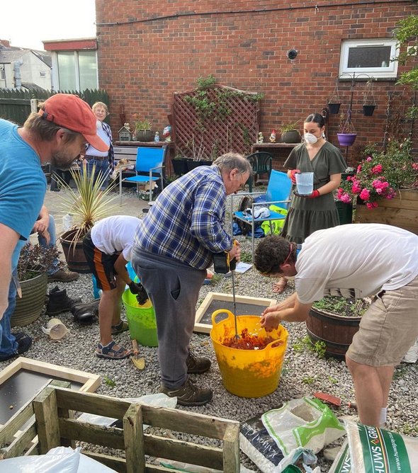 Residents got stuck in making the bespoke concrete terrazzo.