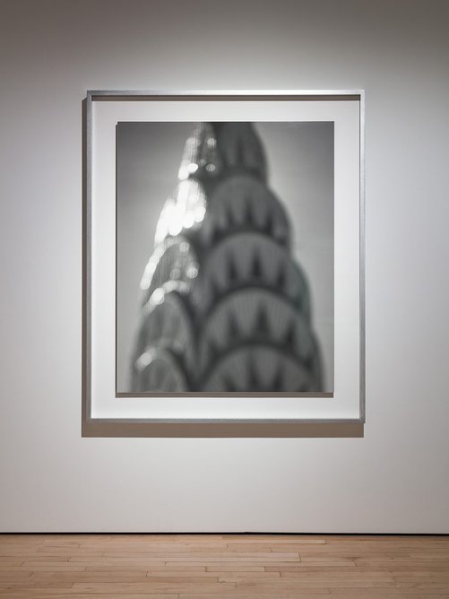 Installation view of Hiroshi Sugimoto, Chrysler Building, 1997. Gelatin silver print.
