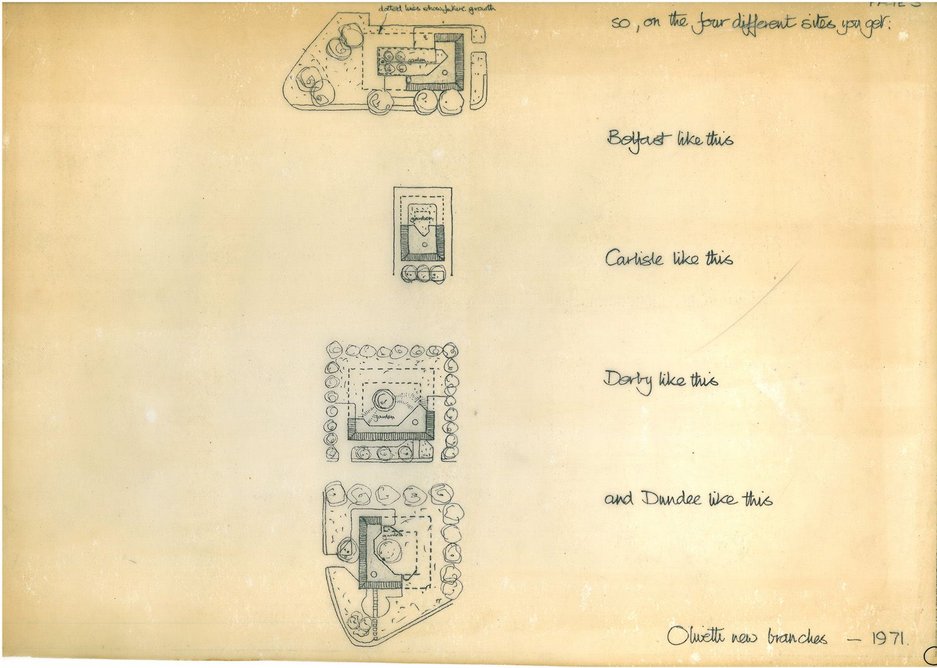 Cullinan's sketches of the different site layouts.