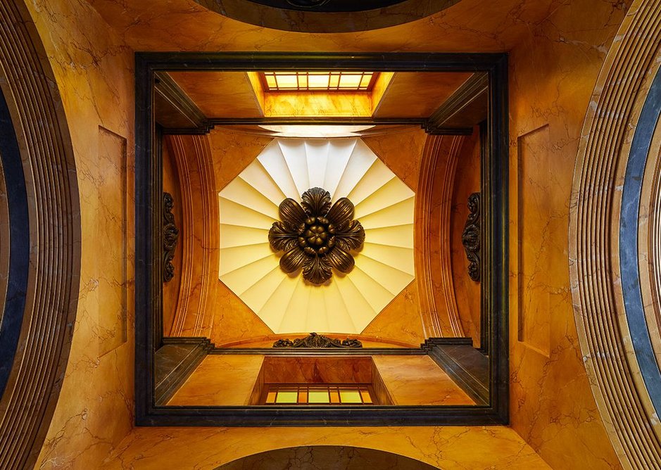 Marbled entrance hall ceiling. Pitzhanger Manor, Ealing, London (2019) designed by John Soane and reworked by Jestico + Whiles and Julian Harrap Architects.
