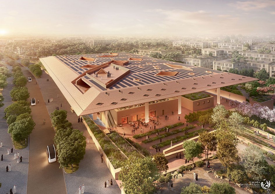 The Visitors’ Pavilion at King Salman Park has 6500m² of rammed earth walls.