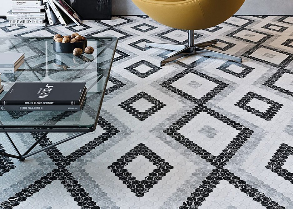 Hex Pattern II by Onix features hexagonal tessera in a mosaic format.