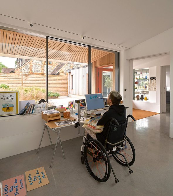 Client Henry Fraser’s artist’s studio, which looks over the entrance courtyard but has views through to all ground floor areas.