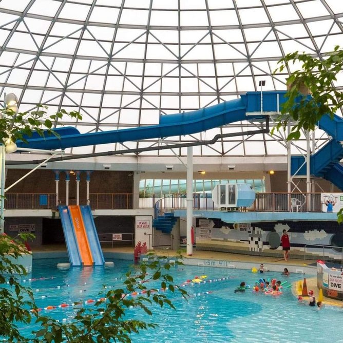 In use, tropical style – inside Swindon's Oasis Leisure Centre.
