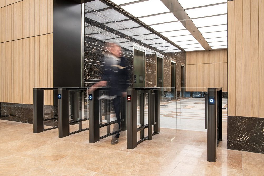 Meesons integrated the speed gates with remote key fobs so the security team could open and close the wider access lanes of each bank when required from anywhere in reception.