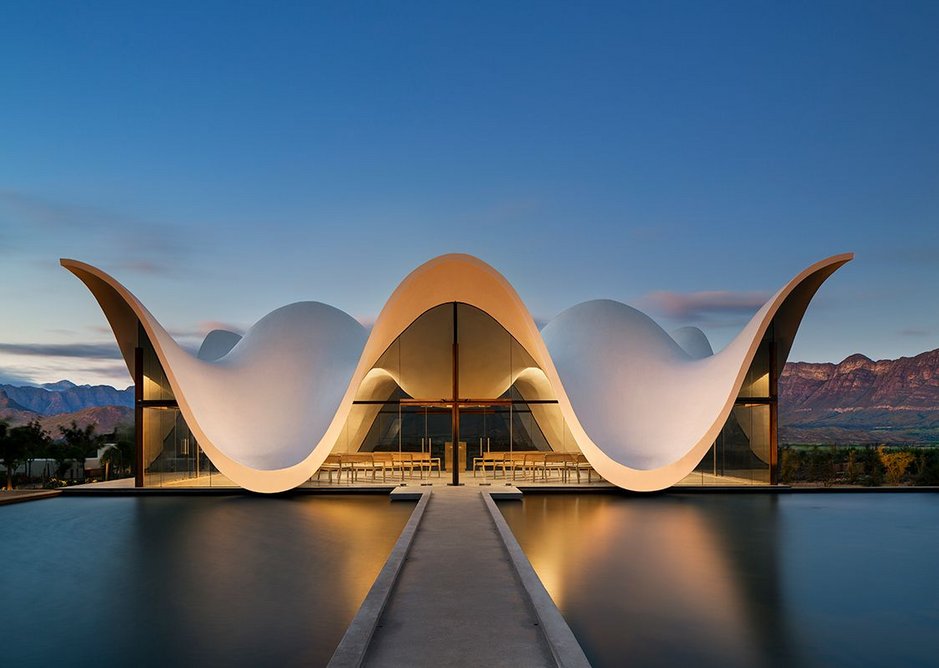 The cast concrete shell of Steyn Studio’s Bosjes Chapel in Witzenberg Municipality, South Africa.