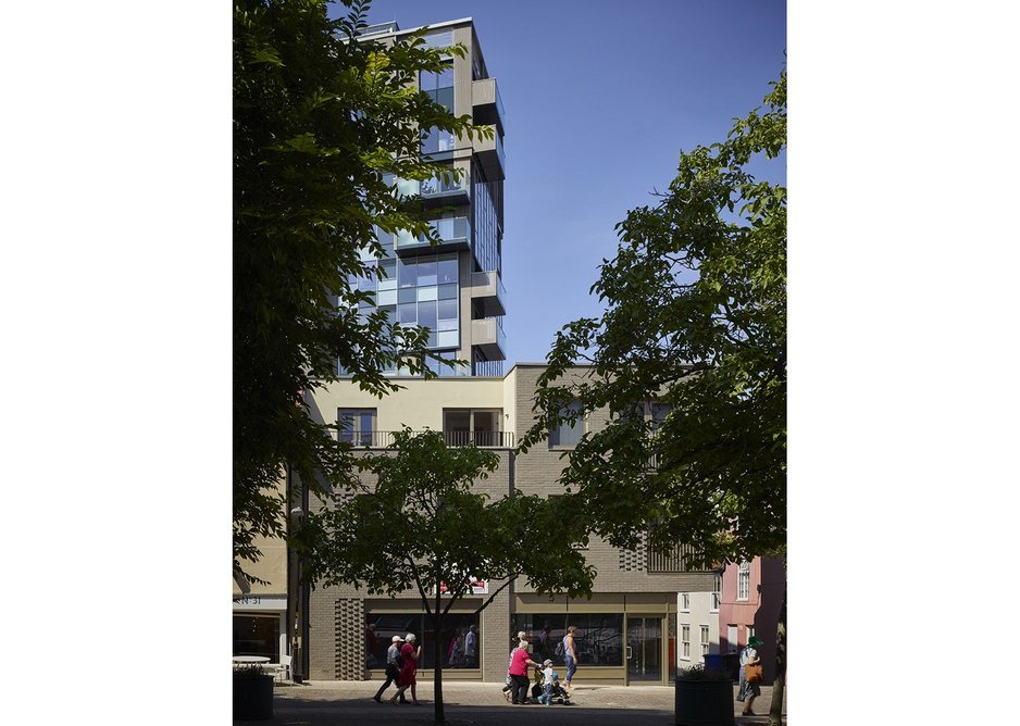 No longer a negative landmark, the view from Timber Hill, new block in front, tower behind.