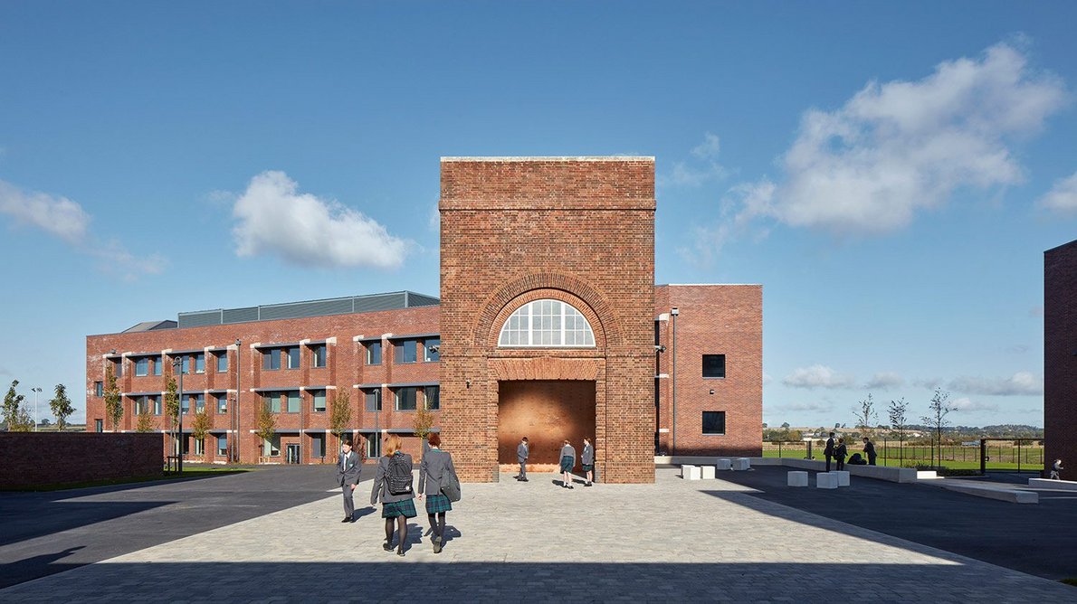 The water tower and playground looking north with new teaching block beyond.