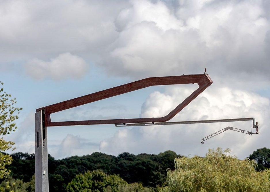 Overhead line structure for high speed rail in a beech composite that Moxon Architects is developing with Mott Macdonald.