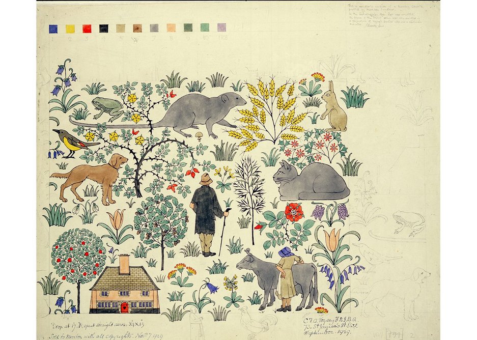 CFA Voysey, Design for a Nursery Chintz, The House that Jack Built, 1929.