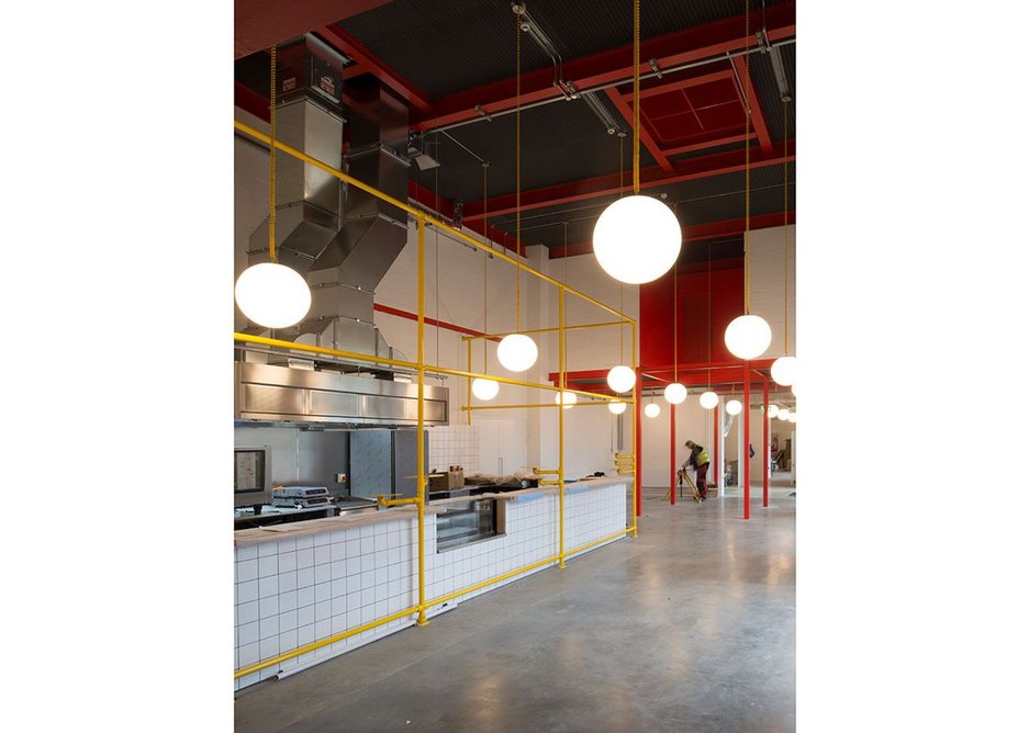The café area in the rethought original section – colours inspired by….