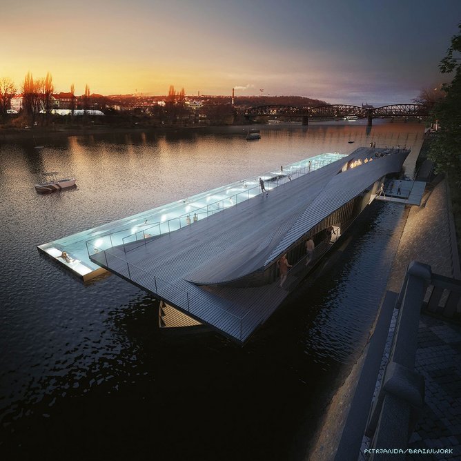 The riverbanks will be further enlivened by a floating pool and ancillary 'floating' toilets in future phases.