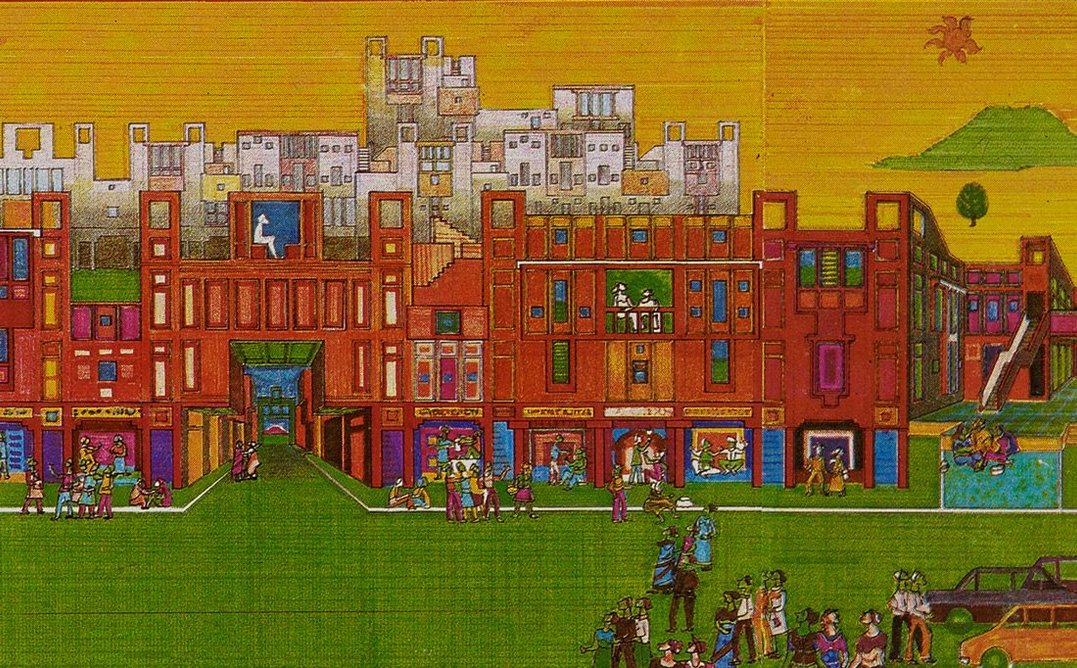 Detail of multi-viewpoint street scene, Balkrishna Vithaldas Doshi. Credit: RIBA Collections