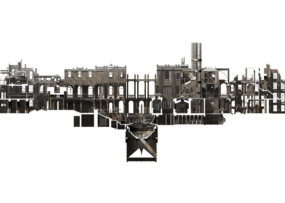 Section through the extension, with Joseph Gandy-inspired open loggia  in the centre.