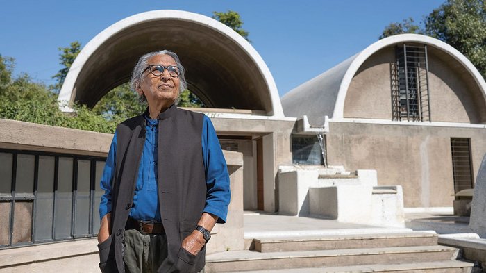 Balkrishna Doshi at his Sangath Studio, Ahmedabad in December 2021.