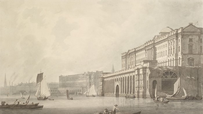 Joseph Farrington, View of Somerset House and the Adelphi from the Thames, 1789.