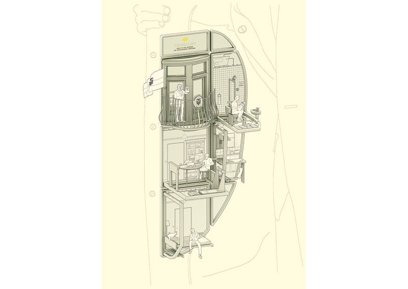 Unfolding Julian Assange’s Home of Diplomatic Containment I. Photoshop & Illustrator on paper. 594 × 841mm