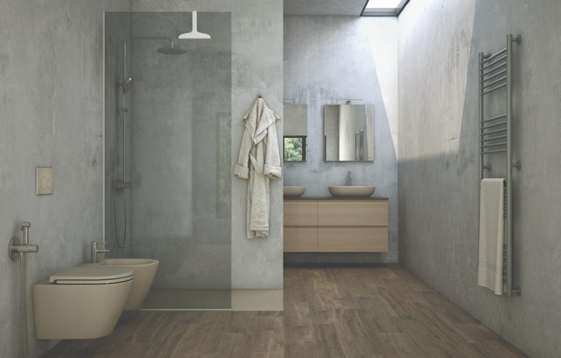 RAK Ceramics' RAK-Feeling bathroom range: Coloured matt-finish sanitaryware shown here in Cappuccino is also available in Black, Grey, Greige and White.