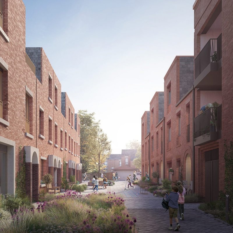 CGI of Wolverton, where Joel Gustafsson was instrumental in the inclusion of both external blinds and the development’s own electrical micro-grid. The design team is led by Mikhail Riches and Mole Architects.