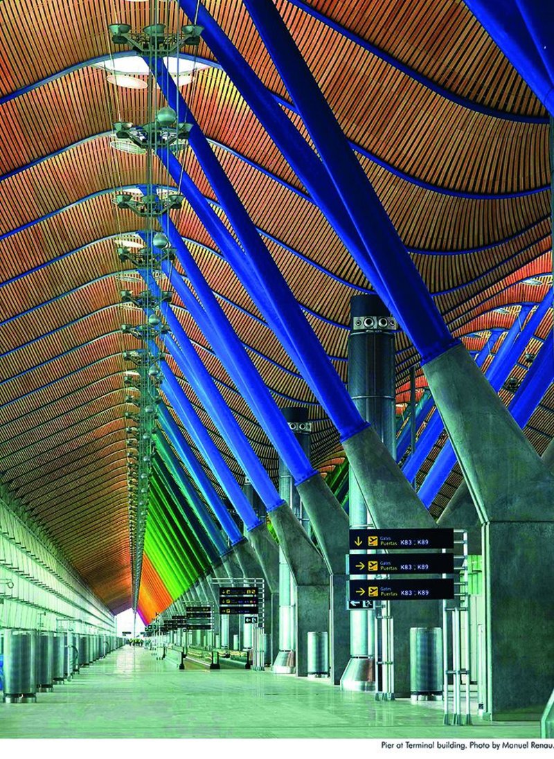 Drawings and objects rather than photography define the show. But who can resist this rainbow shot of Barajas Airports’ Terminal 4?