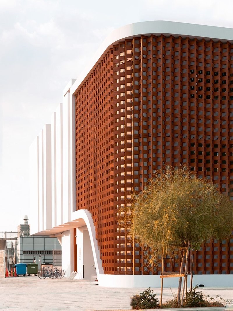 Perforated brick facades limit solar gain at RMJM’s Innovation Hub.