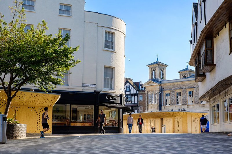 New stalls at Kingston’s Ancient Market Place, designed by Tonkin Liu and engineered by Rodrigues Associates.