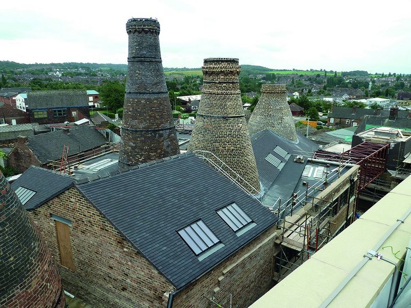 View of the restored Enson Works, forming part of the CoRE complex. The brick kilns remain part of the restored building.