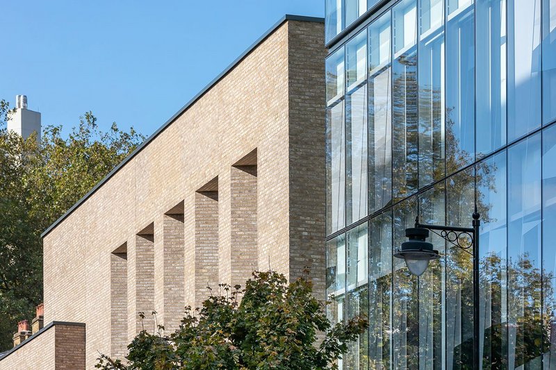 Warm brickwork meets cool glass: Vandersanden Anicius brick on the main facade of The City Law School, part of City University of London.