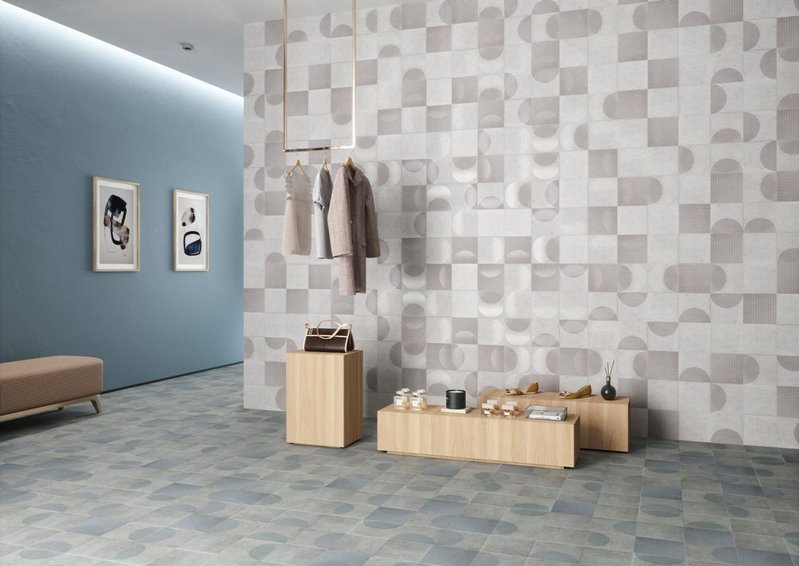 Fading by Harmony features porcelain tiles by Jin Kuramoto in a 20x20cm format with faded overlapping patterns and finishes in five colours and five décors. Suitable for wall and floor.