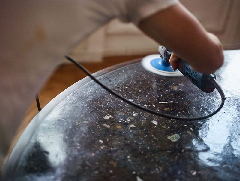 Hanno Burtscher creates rammed-earth furniture by using earth mixed with aggregate. This is then pressed, ground, polished and sealed.