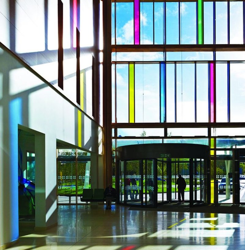 Main reception area at Stantec Anshen + Allen’s 2012, €267m South West Acute Hospital in Enniskillen, Northern Ireland