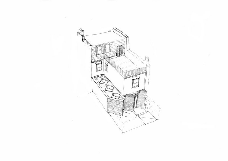 Hand drawing by Megan Ebanks of MEA Studio for rear extension of a terraced house in Putney.