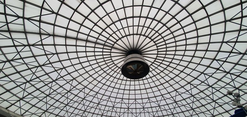 The dome of the Oasis Leisure Centre, as designed by Gillinson Barnett & Partners.