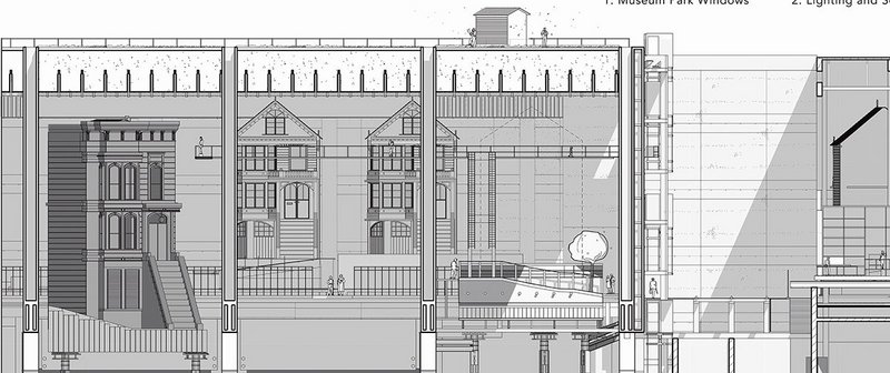 Victorian townhouses, relocated to a subterranean museum under a park.