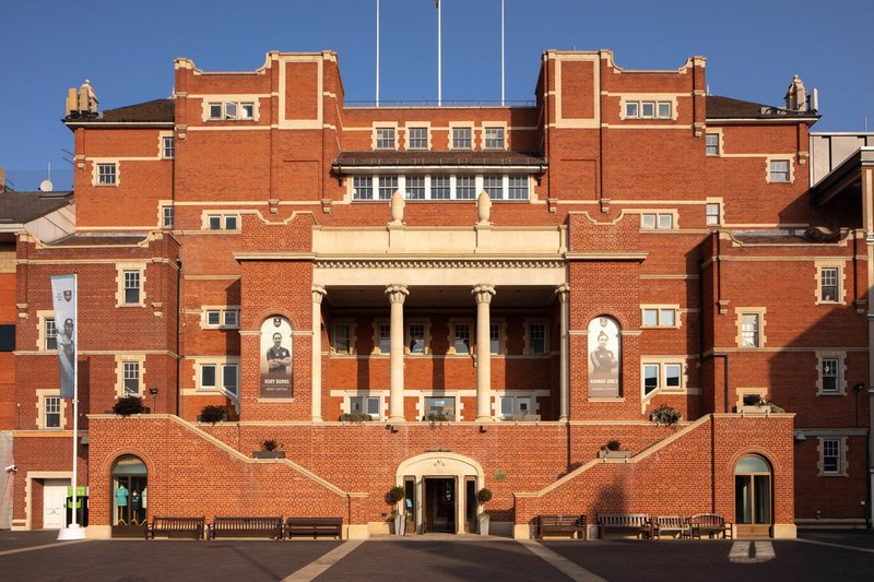 The new pavilion at Oval Cricket Ground, featuring ostrich feather capitals by Art Workers’ Guild member Charlie Gurrey.